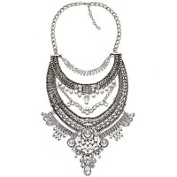 Darius Crystal Embellished Silver Statement Necklace